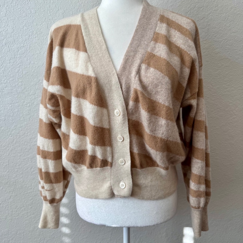 Crush 100% Cashmere Striped Cardigan Sweater Neutrals Women's Size 1 S A